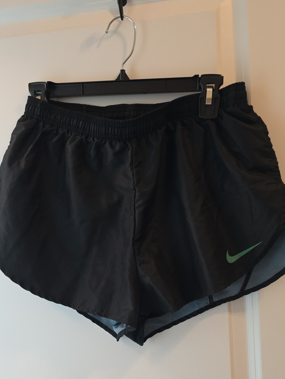 Nike Black Mens Running Shorts with Green Swoosh